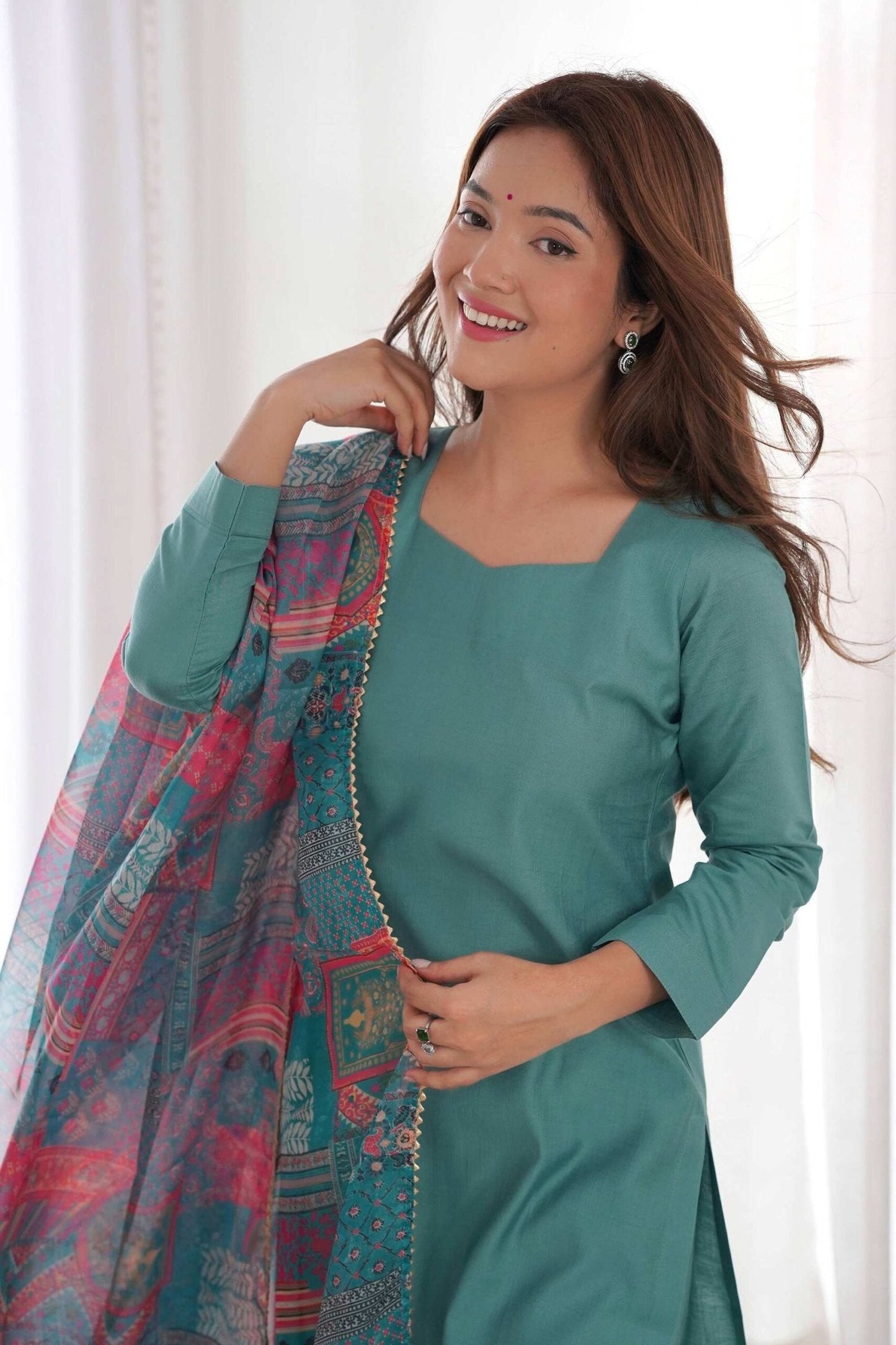 Sea Green Viscose Straight Kurta Set for Office Wear