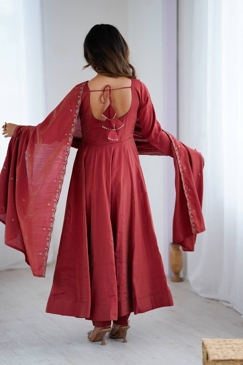 Carmine Roman Chanderi Silk Anarkali Suit