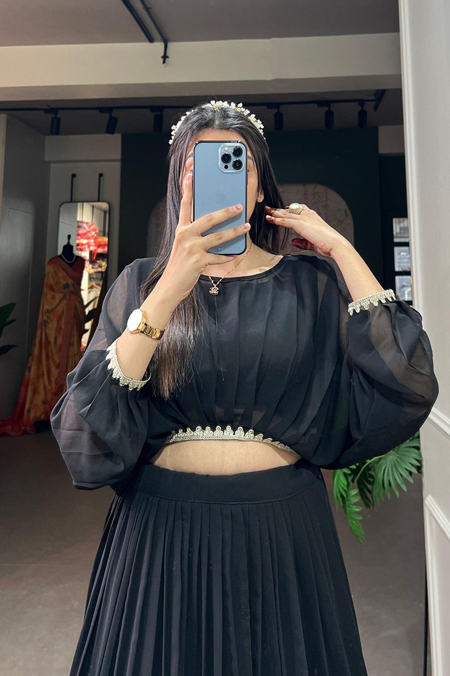 Suratikart Black Georgette Co-Ord Lehenga Set