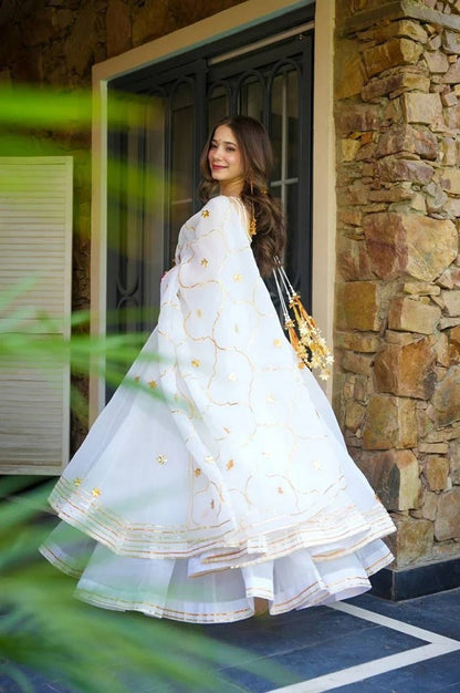 Light Ivory Soft Chiffon Kurta Set with Hand Gotta Work
