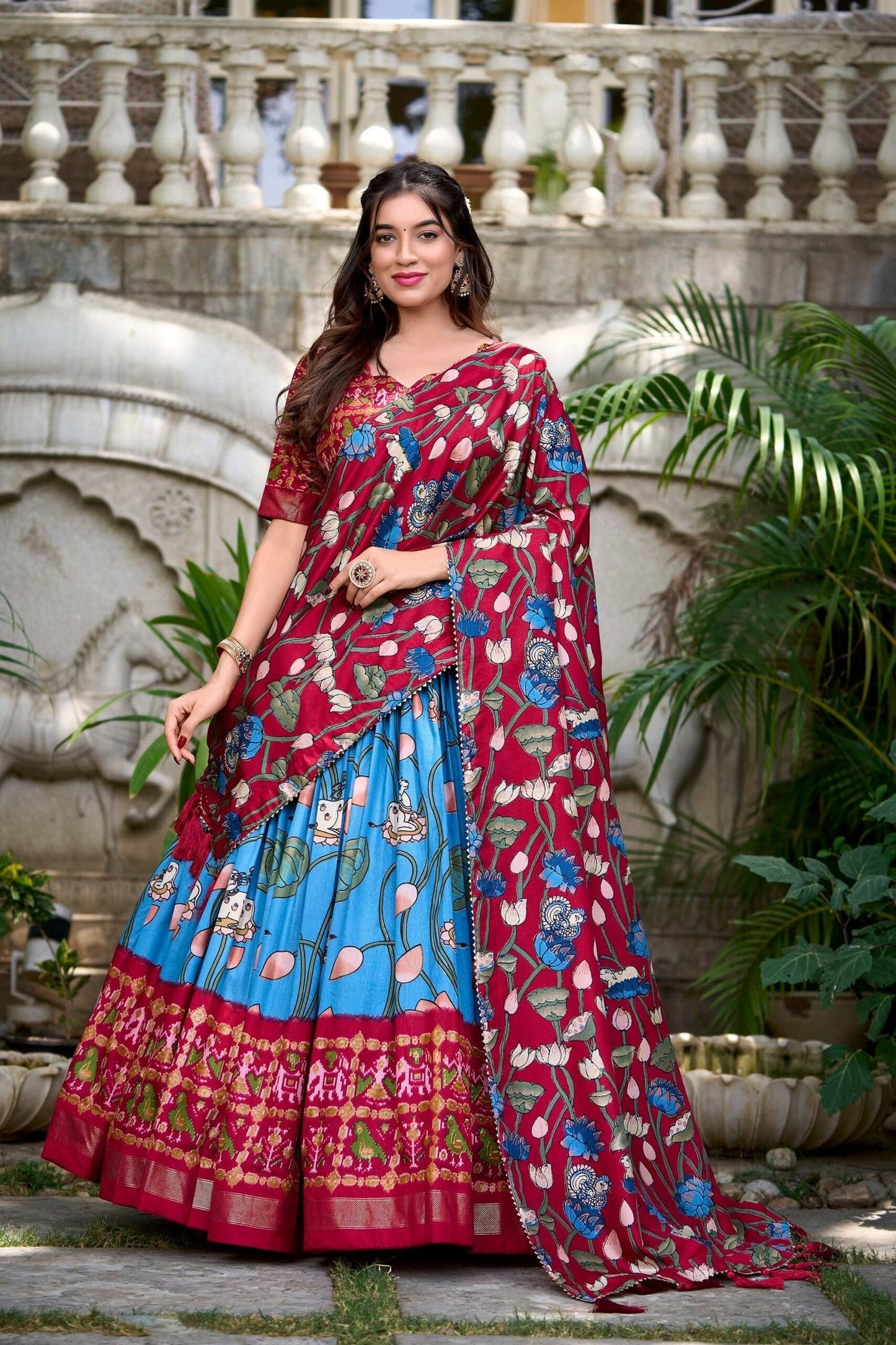 Tussar Silk Lehenga Choli with Pichwai and Patola Prints