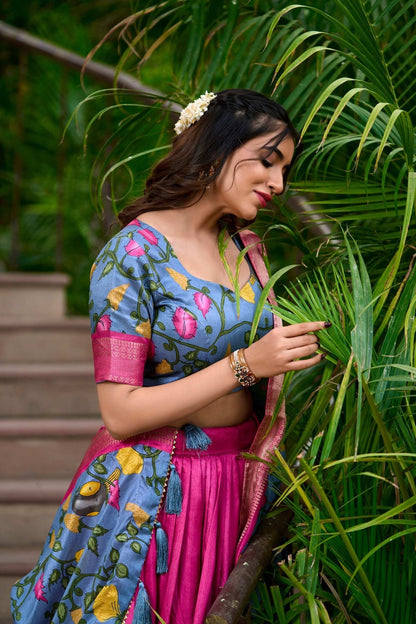 Captivating Pink Kalamkari Ensemble South Indian Elegance