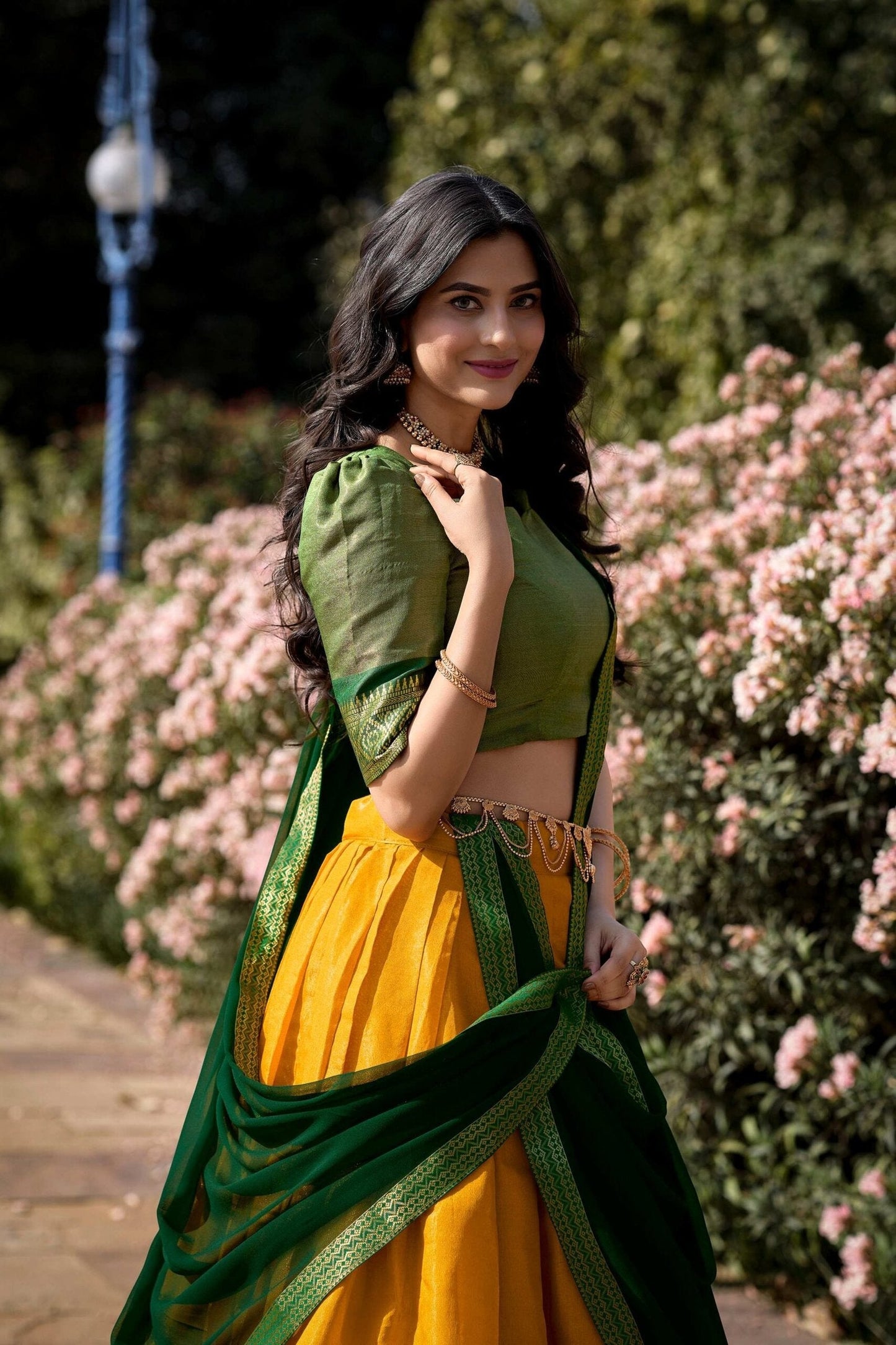 Yellow Color Zari Weaving Work Kanchipuram Haldi Lehenga Choli