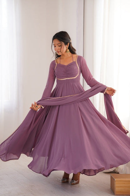 Mauve Pink Fox Blooming Georgette Anarkali