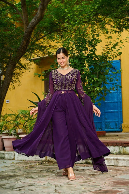 WINE COLOR DESIGNER KURTI PANT SET