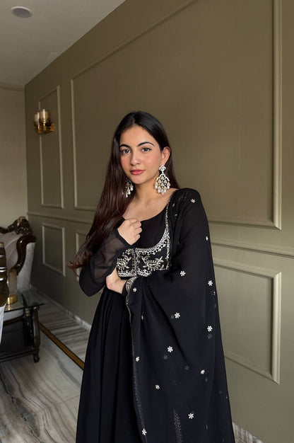 Jacket Style Black Anarkali Suit Set – Party Wear Georgette Anarkali Dress for Women