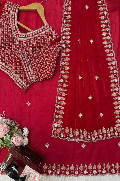 Red Fendy Silk Wedding Wear Saree