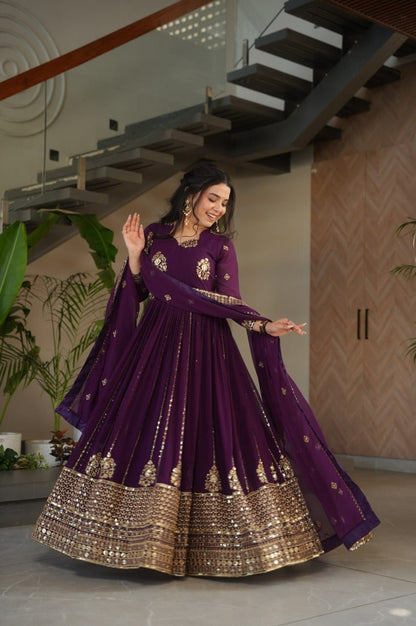 Violet Blooming Georgette Anarkali Gown