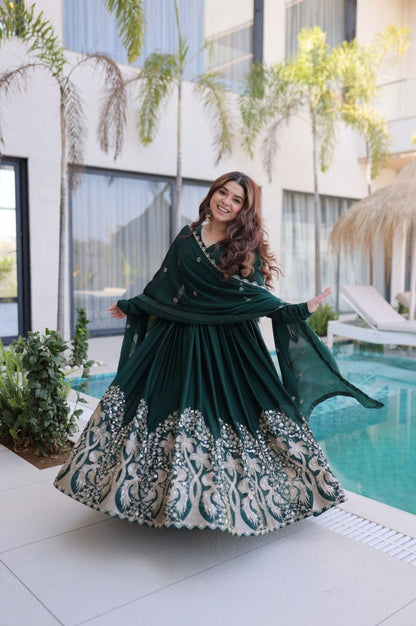 Rich Green Rangoli Silk Gown Set