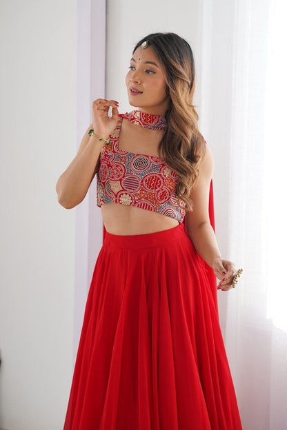 Red Color Fully Flared Lehenga Choli with Exquisite Embroidery