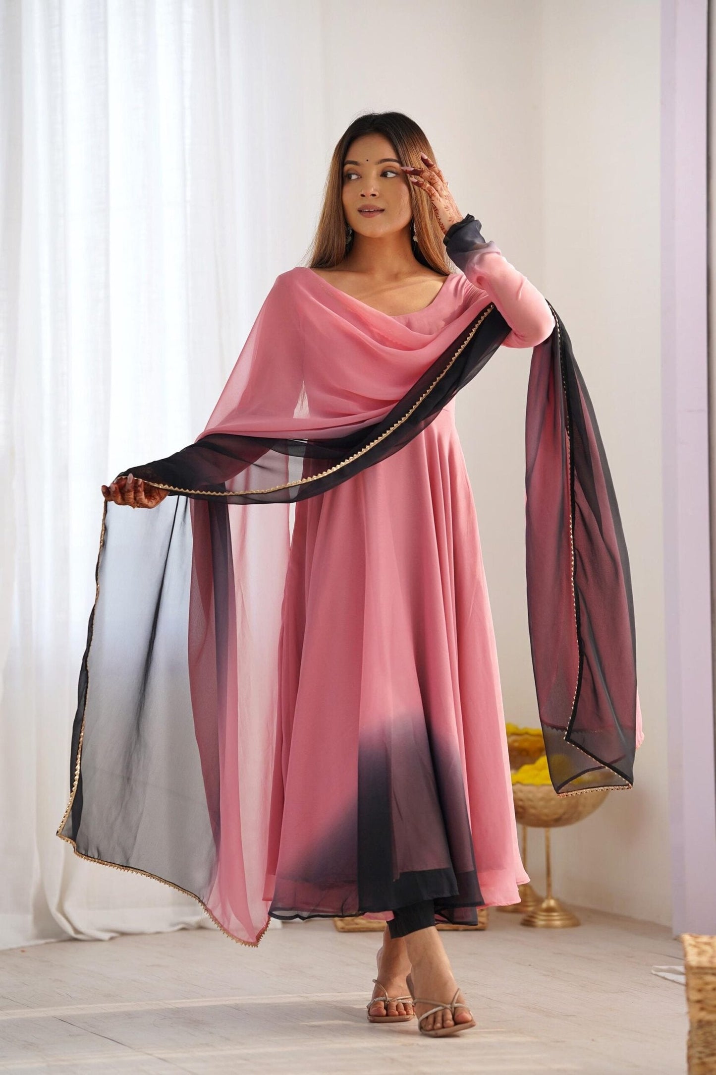 Elegant Pink Fox Georgette Anarkali Suit