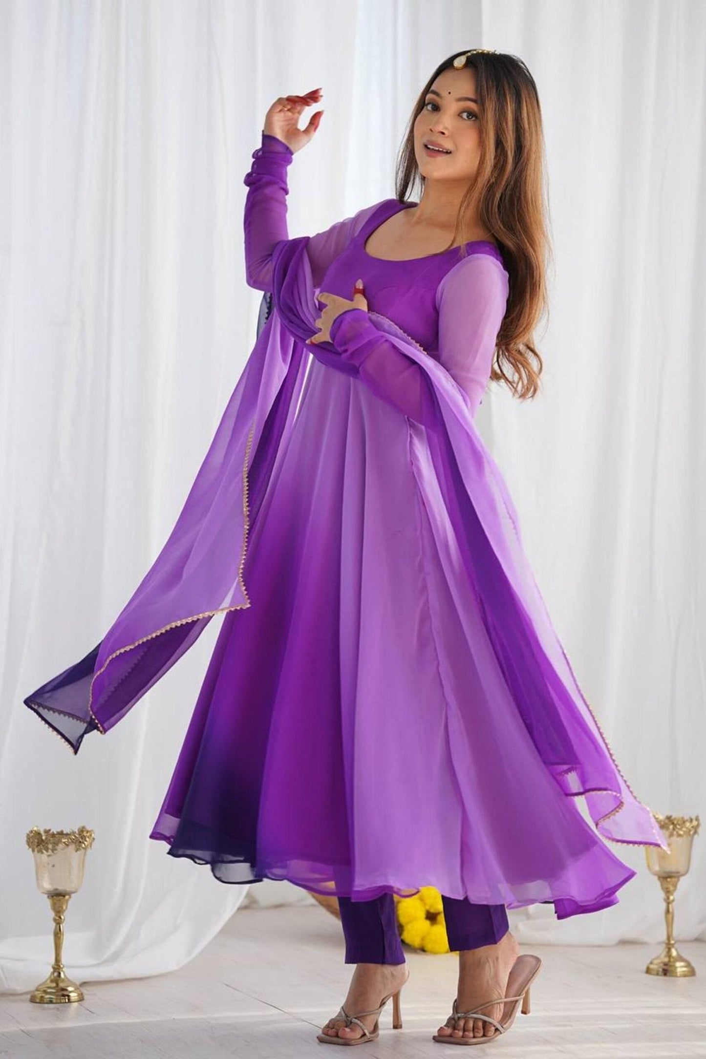 Royal Purple Soft Georgette Anarkali Suit Set