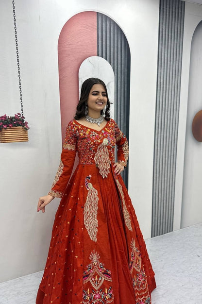 Orange Crop Top Lehenga Set with Heavy Embroidery & Stylish Shrug Look