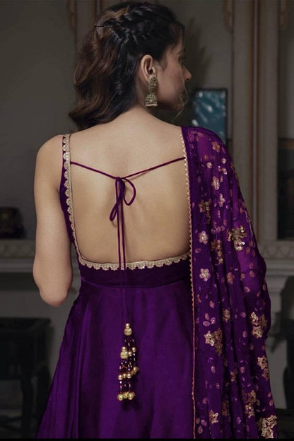 Gorgeous Violet Heavy Faux Georgette With Fully Flair Anarkali Suit