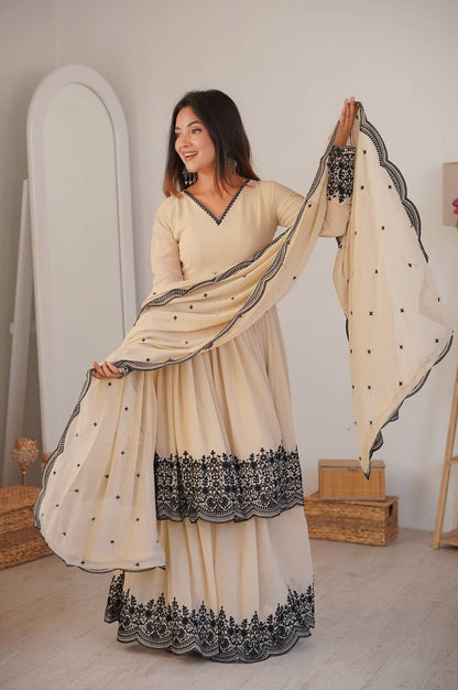 Neutral Vanilla Color Palazzo Suit