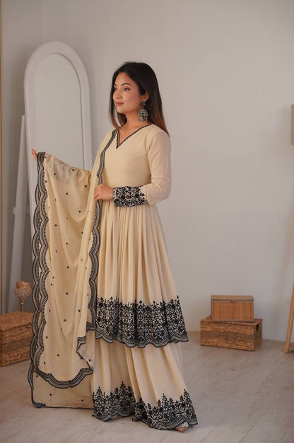 Neutral Vanilla Color Palazzo Suit