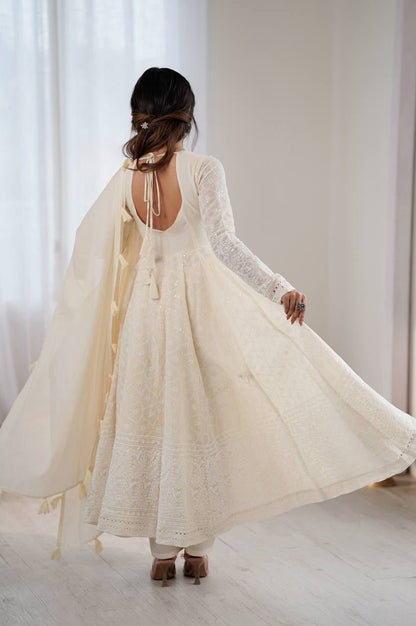 Off White Lucknowi Anarkali Suit Set