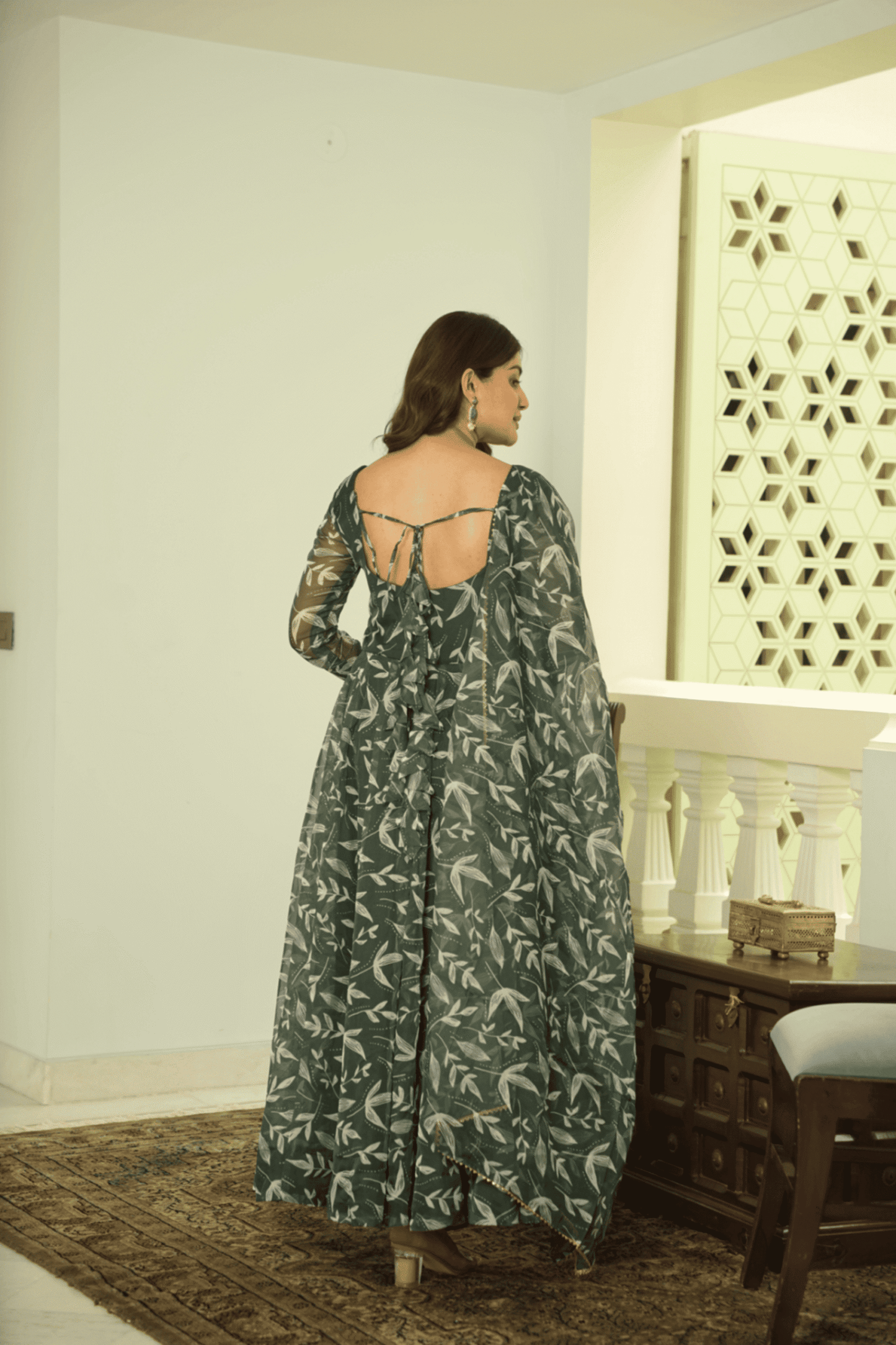 Elegant Green Tebby Organza Printed Anarkali Set