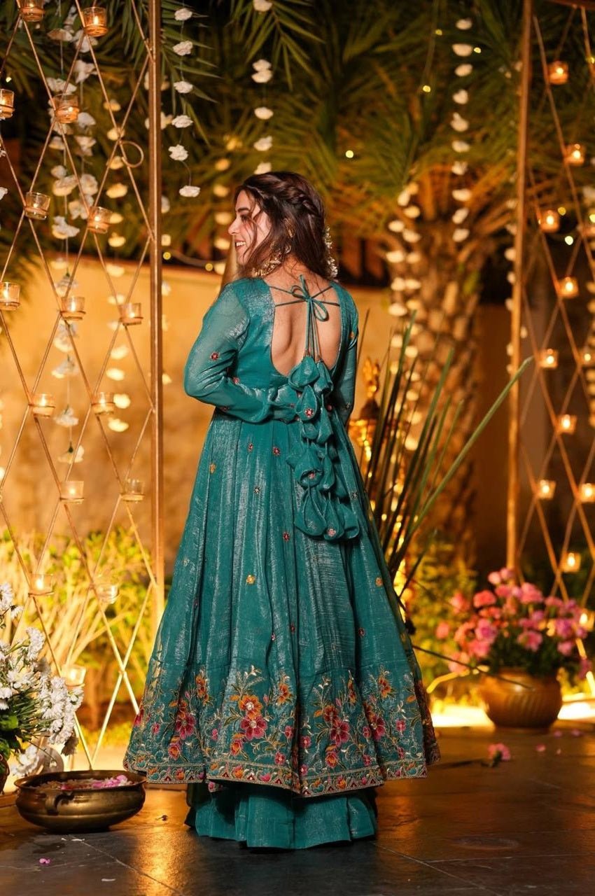 Crushed Silk Anarkali Suit Set