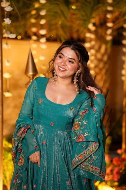 Crushed Silk Anarkali Suit Set