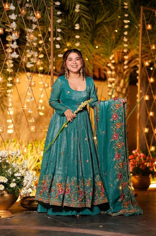 Crushed Silk Anarkali Suit Set