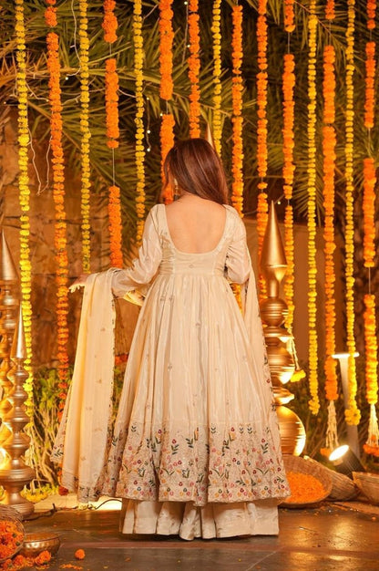 Off-White Wedding Special Palazzo Suit Set