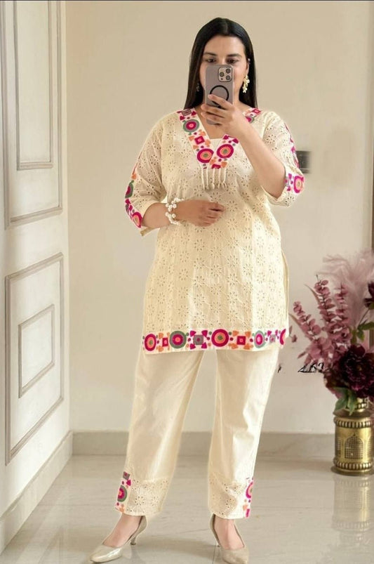 Festival Special Off White Khadi Cotton Co-Ord Set