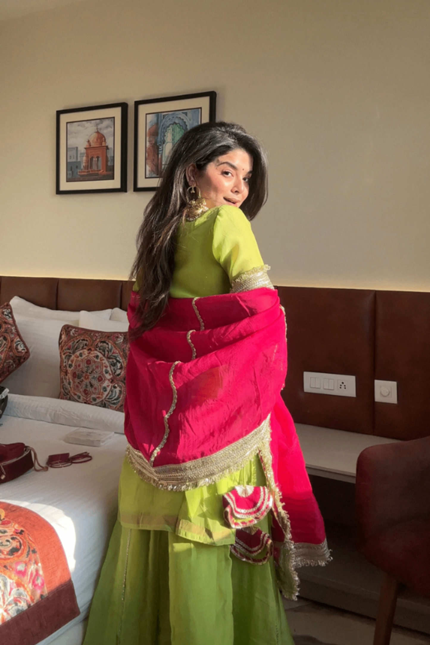Neha Bhandari Neon Faux Blooming Sharara Set