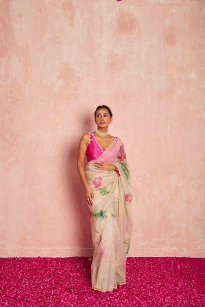 Kamal Beige Organza Silk Saree