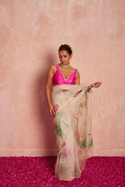 Kamal Beige Organza Silk Saree