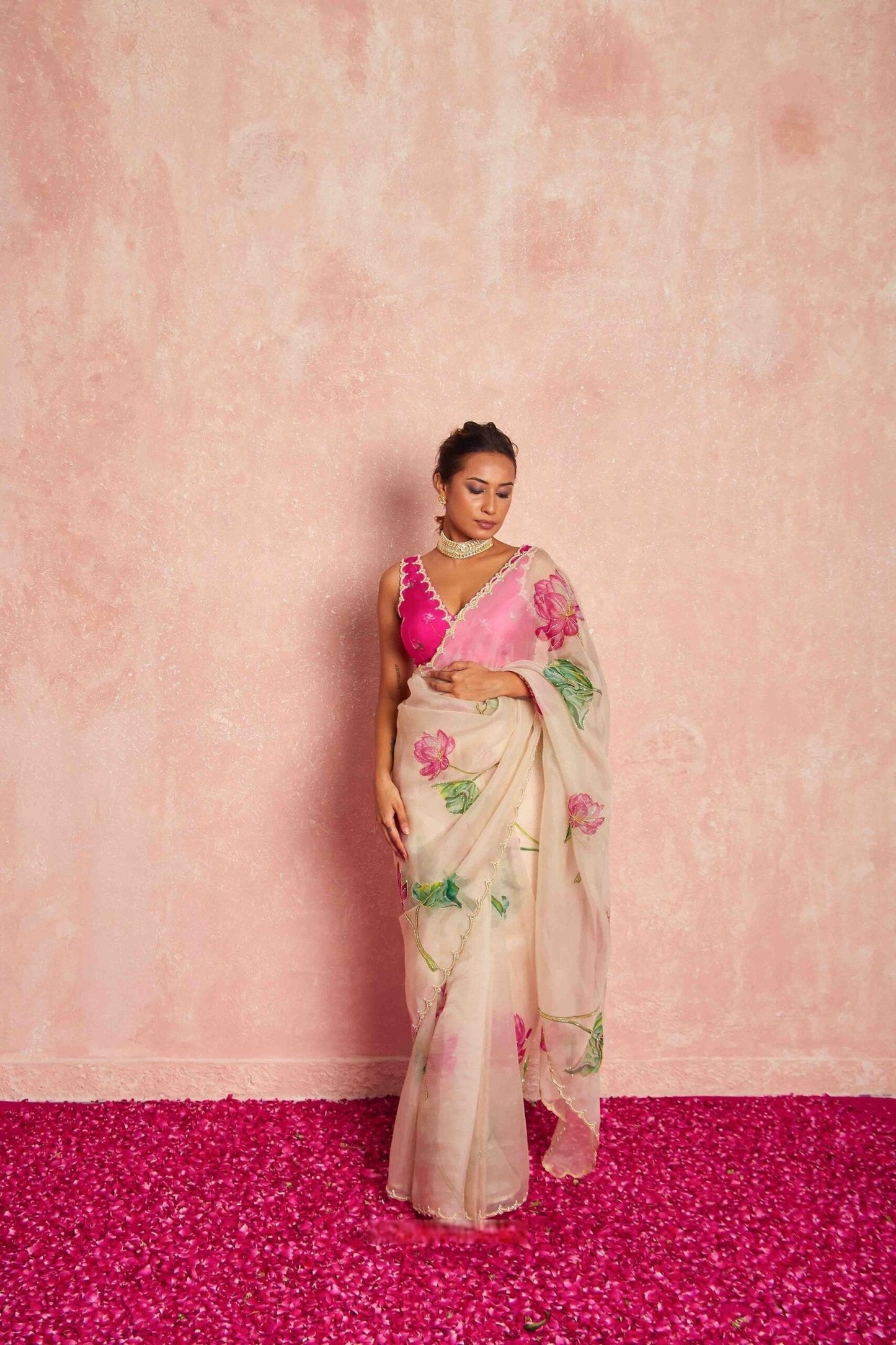 Kamal Beige Organza Silk Saree