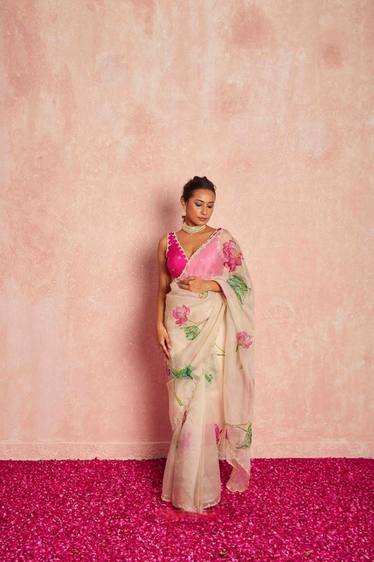 Kamal Beige Organza Silk Saree